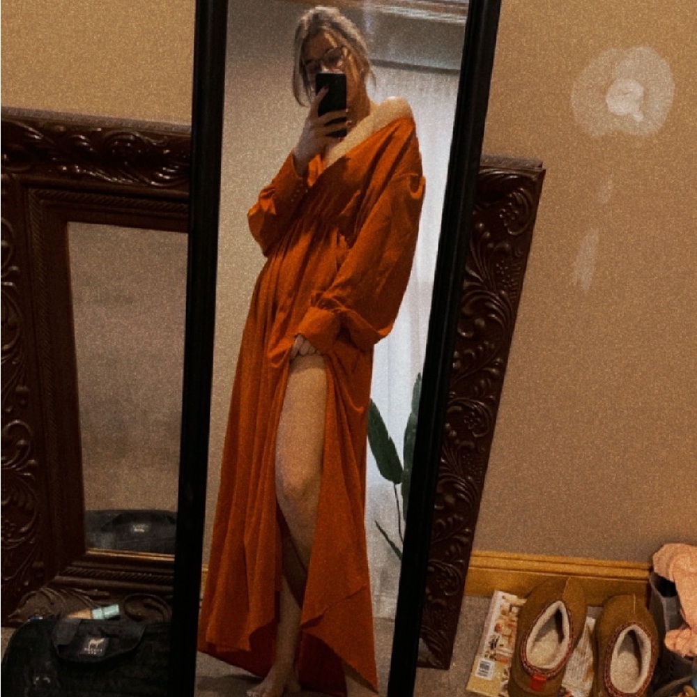 Rust Red, orange Longsleeve dress with two slits